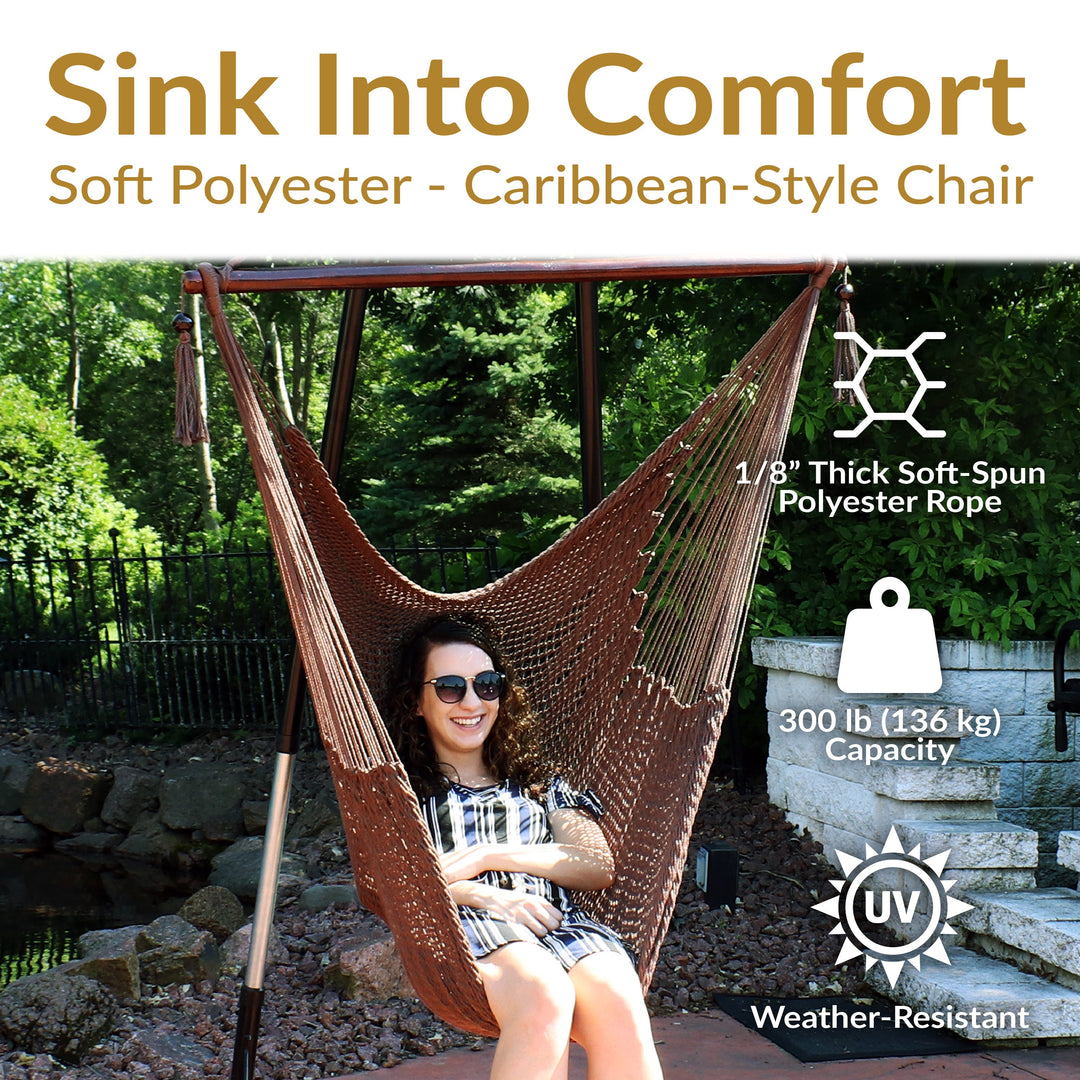 Sunnydaze Caribbean XL Rope Hammock Chair, Polyester, 300 lb Capacity