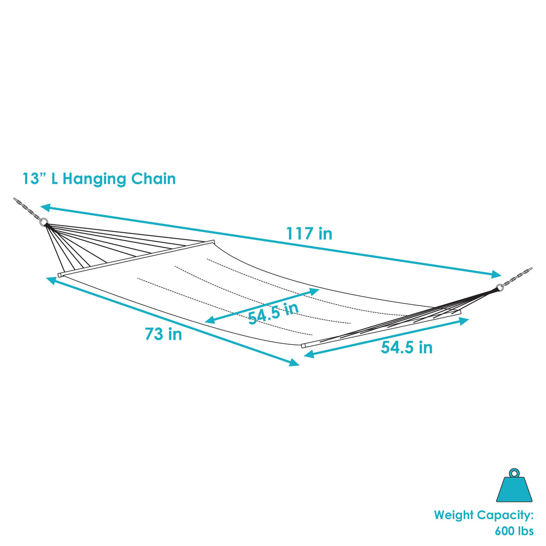 Sunnydaze Woven Polyester Double Hammock with Bamboo Spreader Bars, 2-Person, 600 lb Capacity