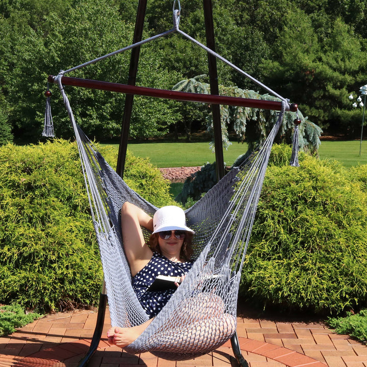 Sunnydaze Caribbean XL Rope Hammock Chair, Polyester, 300 lb Capacity