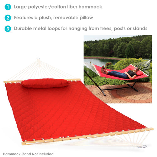 Sunnydaze 2-Person Quilted Hammock with Bolster Pillow Red detail