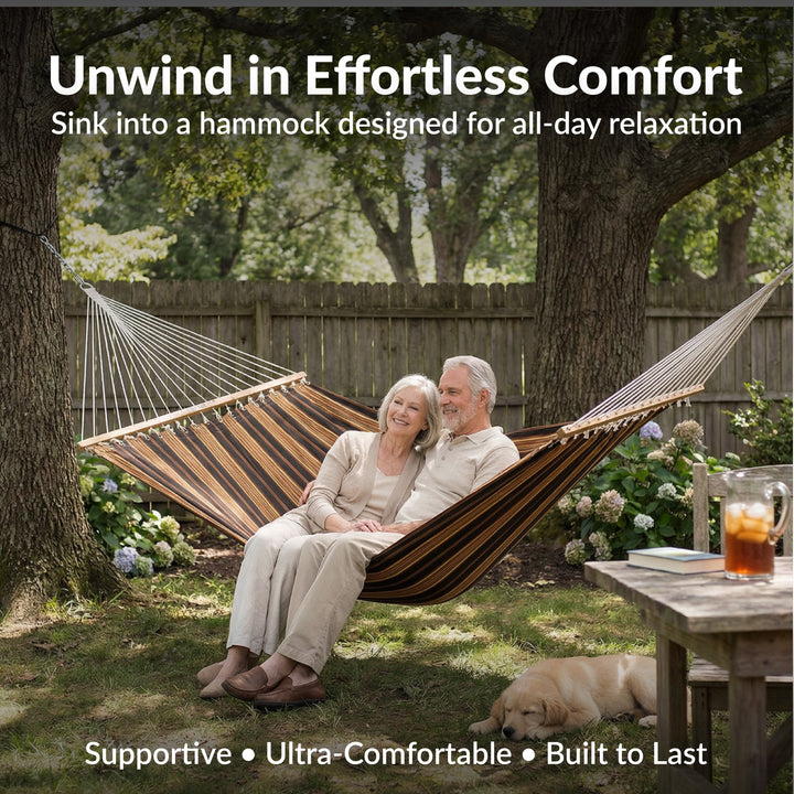 Sunnydaze Quilted Double Spreader Bar Hammock with Pillow, Polyester, 450 lb Capacity