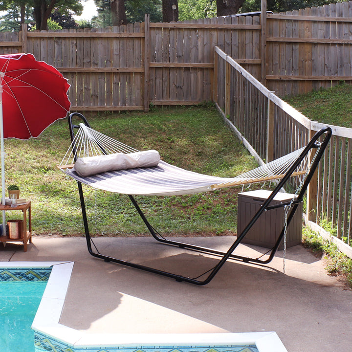 Sunnydaze Quilted Double Spreader Bar Hammock with Pillow, Polyester, 450 lb Capacity