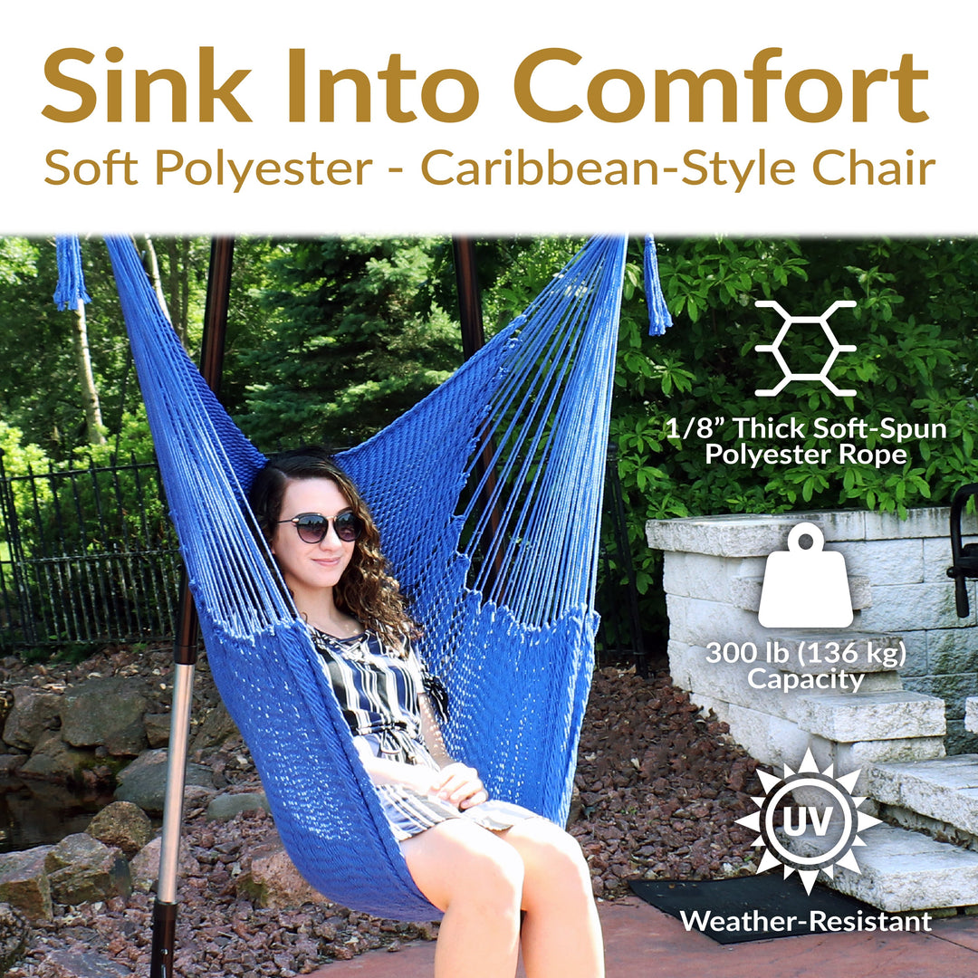 Sunnydaze Caribbean XL Rope Hammock Chair, Polyester, 300 lb Capacity
