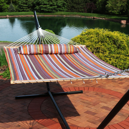 Sunnydaze Quilted Fabric Hammock Canyon Sunset lifestyle