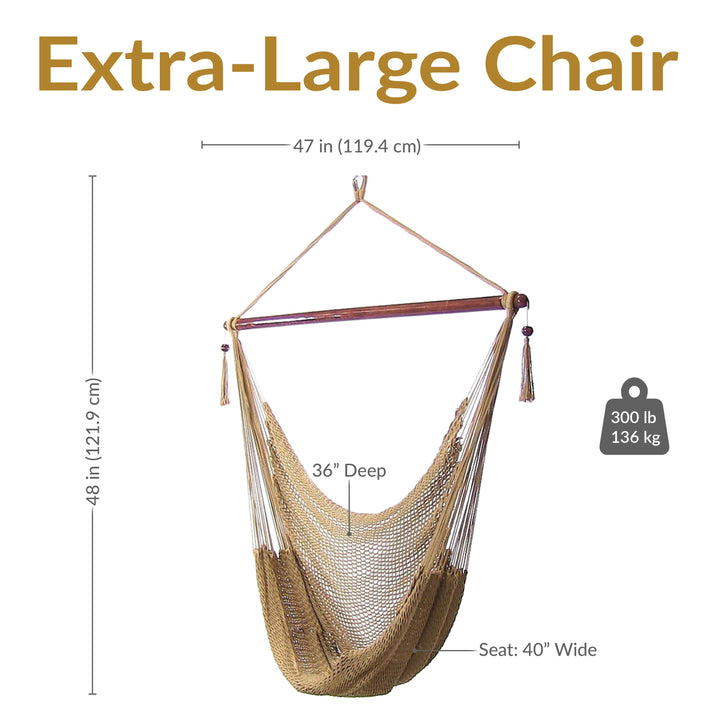 Sunnydaze Caribbean XL Rope Hammock Chair, Polyester, 300 lb Capacity