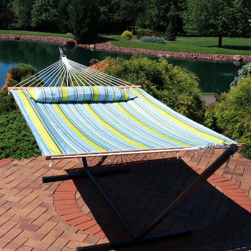 Sunnydaze Quilted Fabric Hammock Blue Green lifestyle