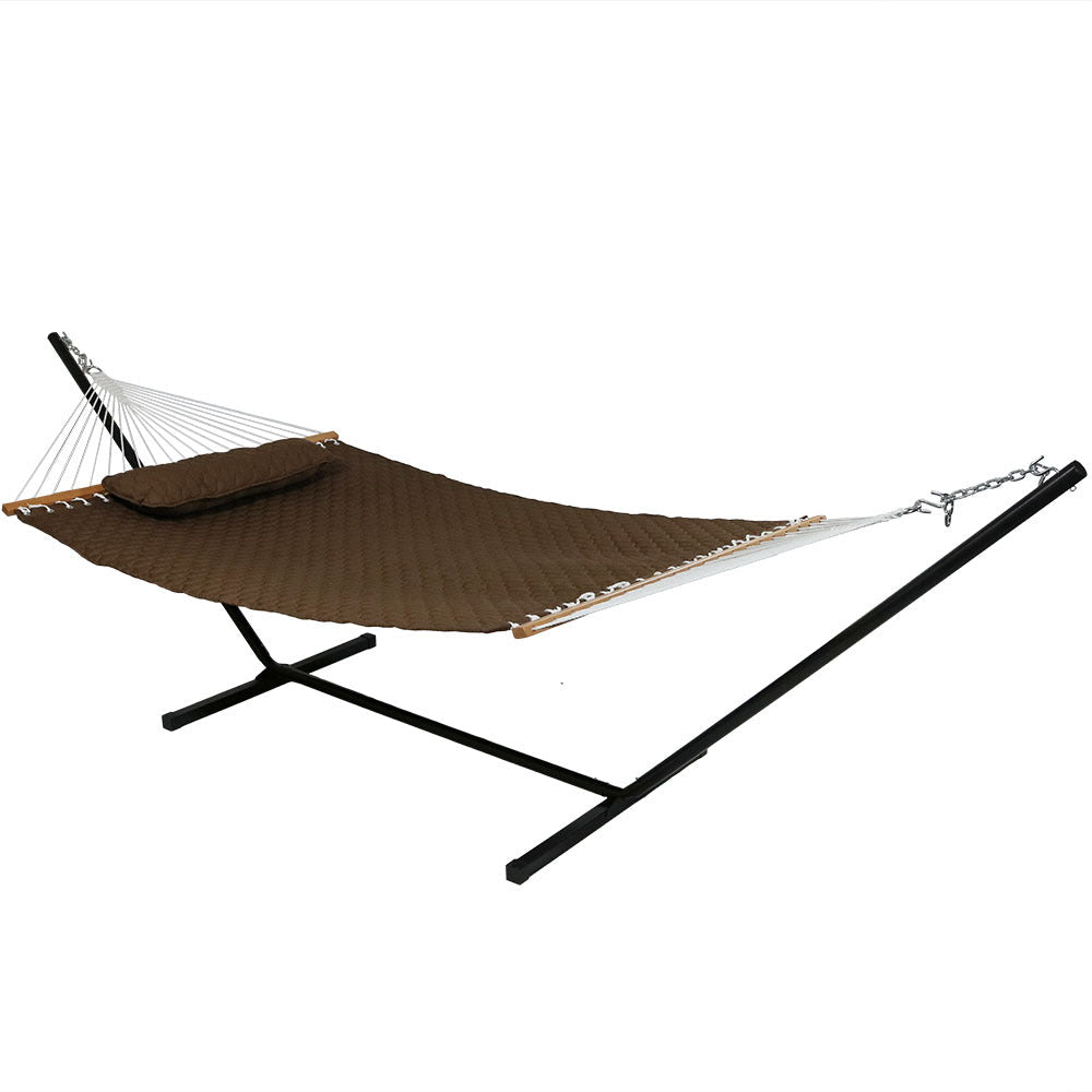 Quilted Fabric 2-Person Hammock with Pillow and Stand Brown product