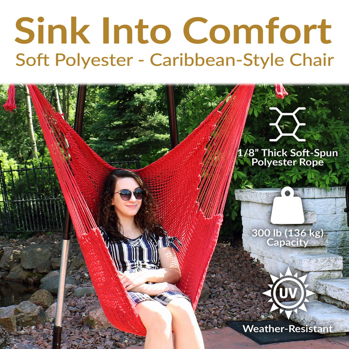 Sunnydaze Caribbean XL Rope Hammock Chair, Polyester, 300 lb Capacity