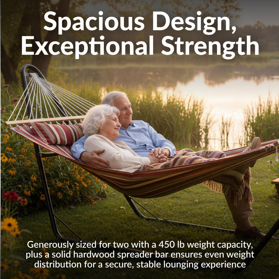 Sunnydaze Quilted Double Spreader Bar Hammock with Pillow, Polyester, 450 lb Capacity