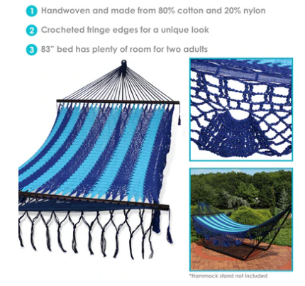 Deluxe American Style Mayan 2-Person Hammock with Spreader Bars