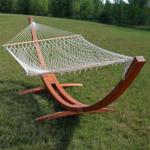 Sunnydaze 2-Person Double Rope Hammock Wooden Stand White 13ft lifestyle