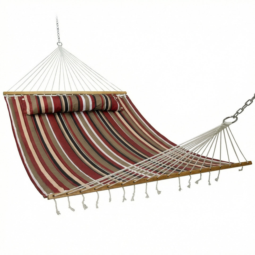 Sunnydaze Quilted Double Spreader Bar Hammock with Pillow, Polyester, 450 lb Capacity