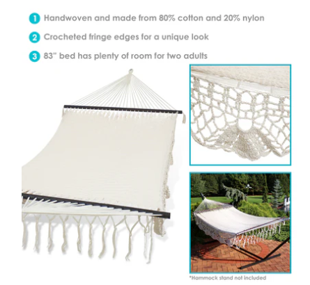 Deluxe American Style Mayan 2-Person Hammock with Spreader Bars
