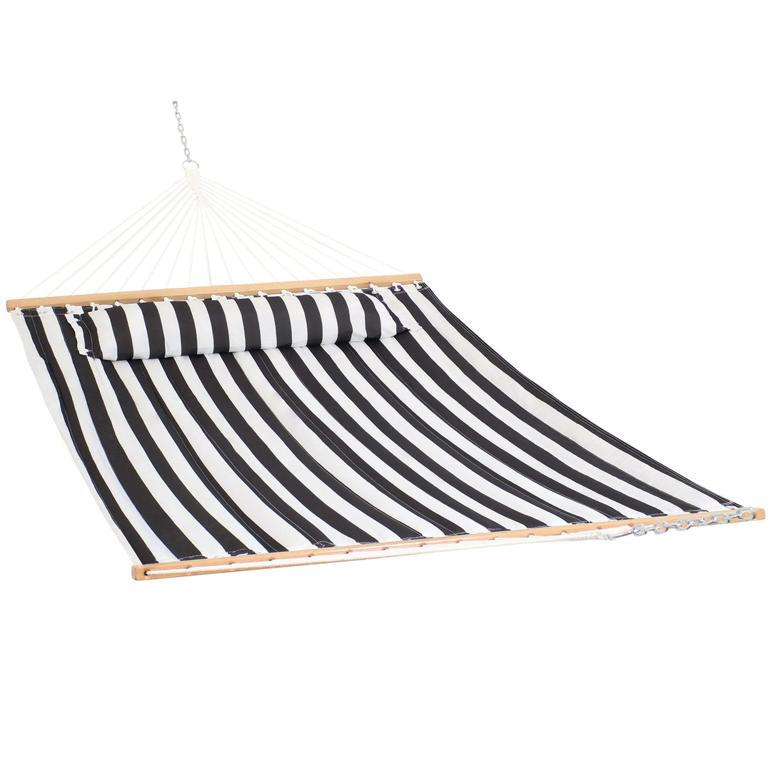 Sunnydaze Quilted Double Spreader Bar Hammock with Pillow, Polyester, 450 lb Capacity