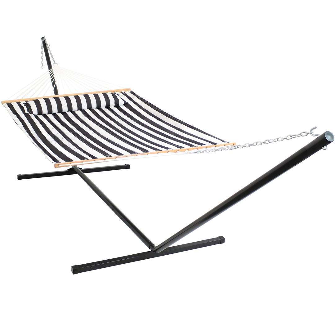 Sunnydaze Quilted Spreader Bar Hammock with Steel Stand, 2-Person, 350 lb Capacity
