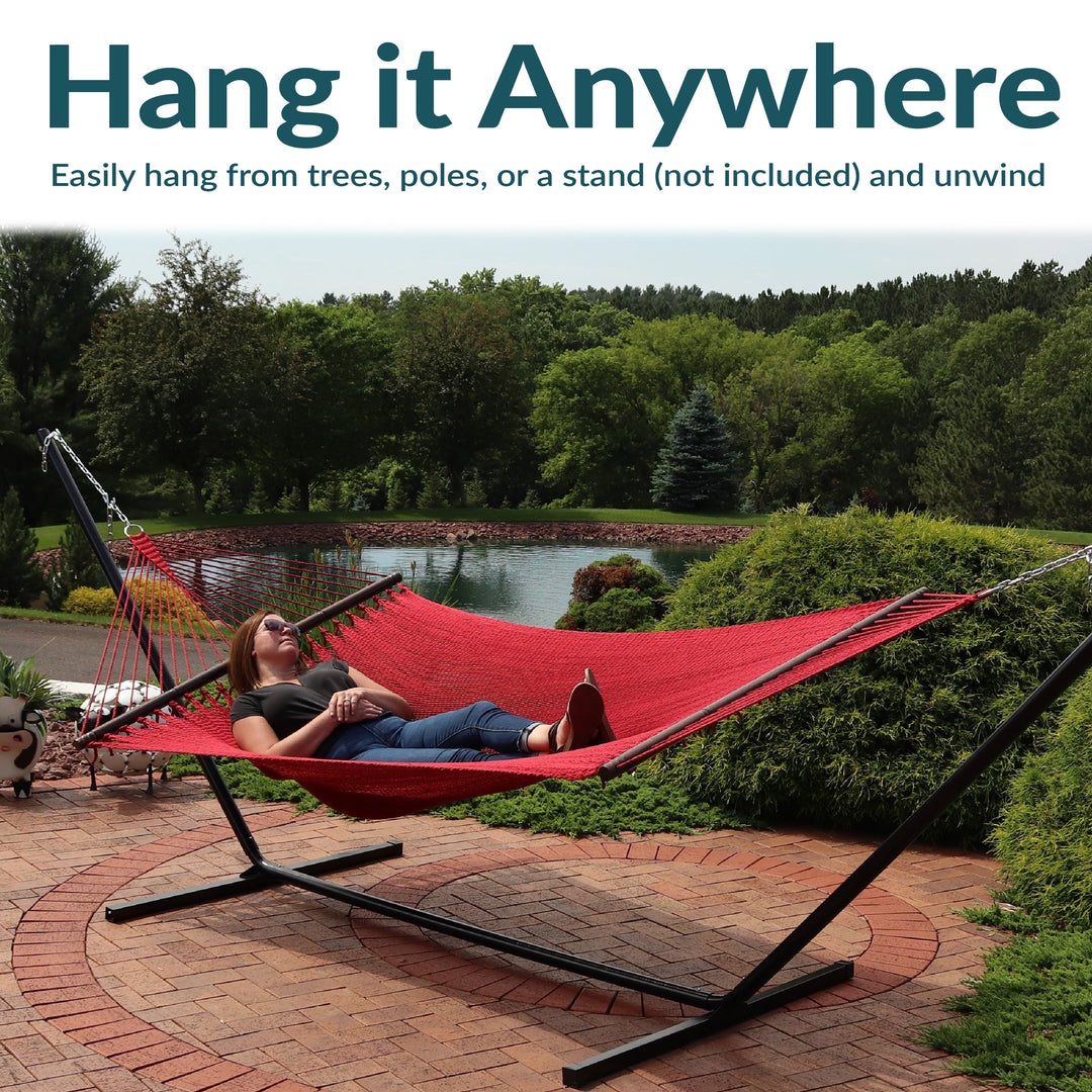 Sunnydaze Polyester Rope Double Hammock with Spreader Bars, 2-Person, 600 lb Capacity