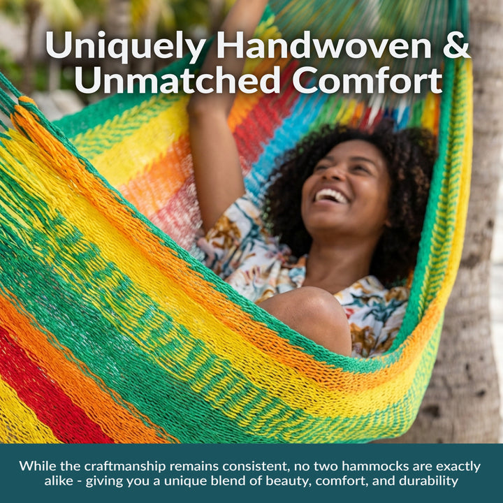 Sunnydaze Handwoven Family-Size Mayan Hammock, Cotton Blend, 625 lb Capacity