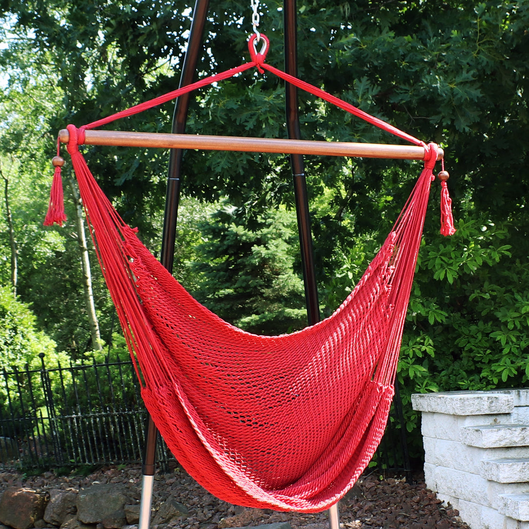 Sunnydaze Caribbean XL Rope Hammock Chair, Polyester, 300 lb Capacity