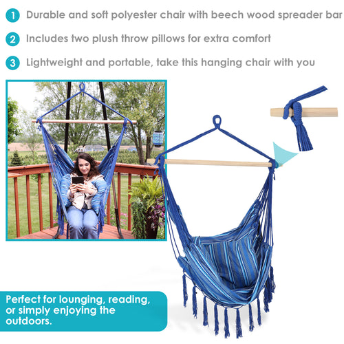Sunnydaze Cushioned Hanging Hammock Chair Cornflower Stripes detail