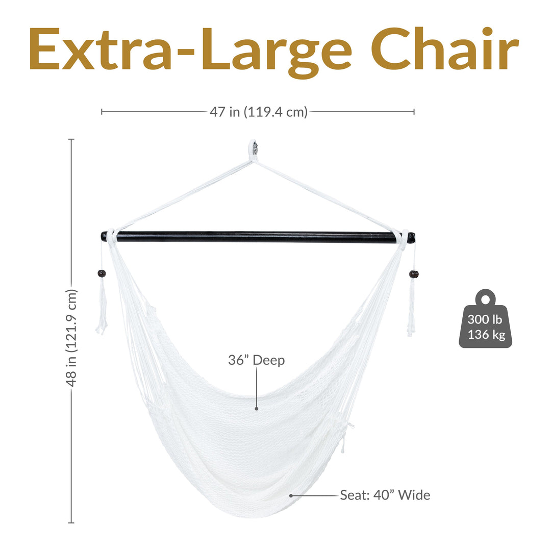 Sunnydaze Caribbean XL Rope Hammock Chair, Polyester, 300 lb Capacity