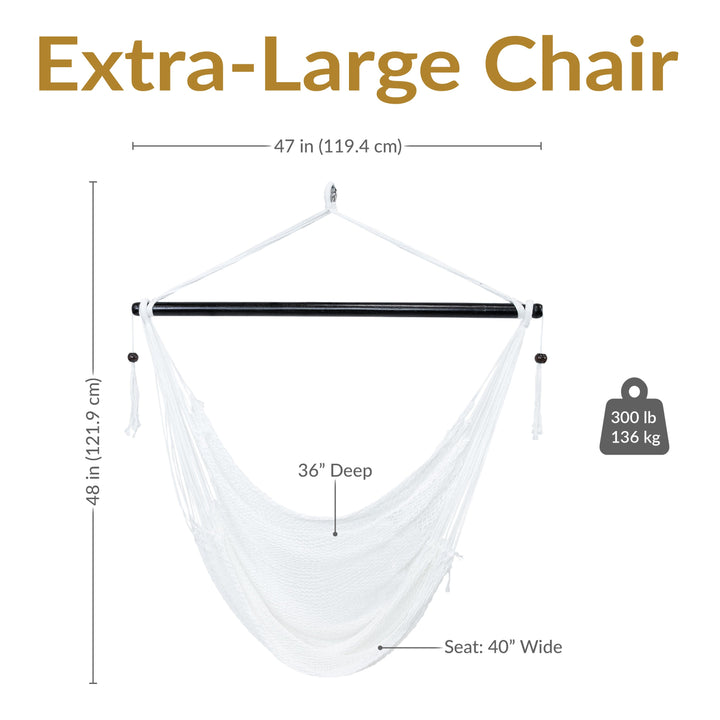 Sunnydaze Caribbean XL Rope Hammock Chair, Polyester, 300 lb Capacity