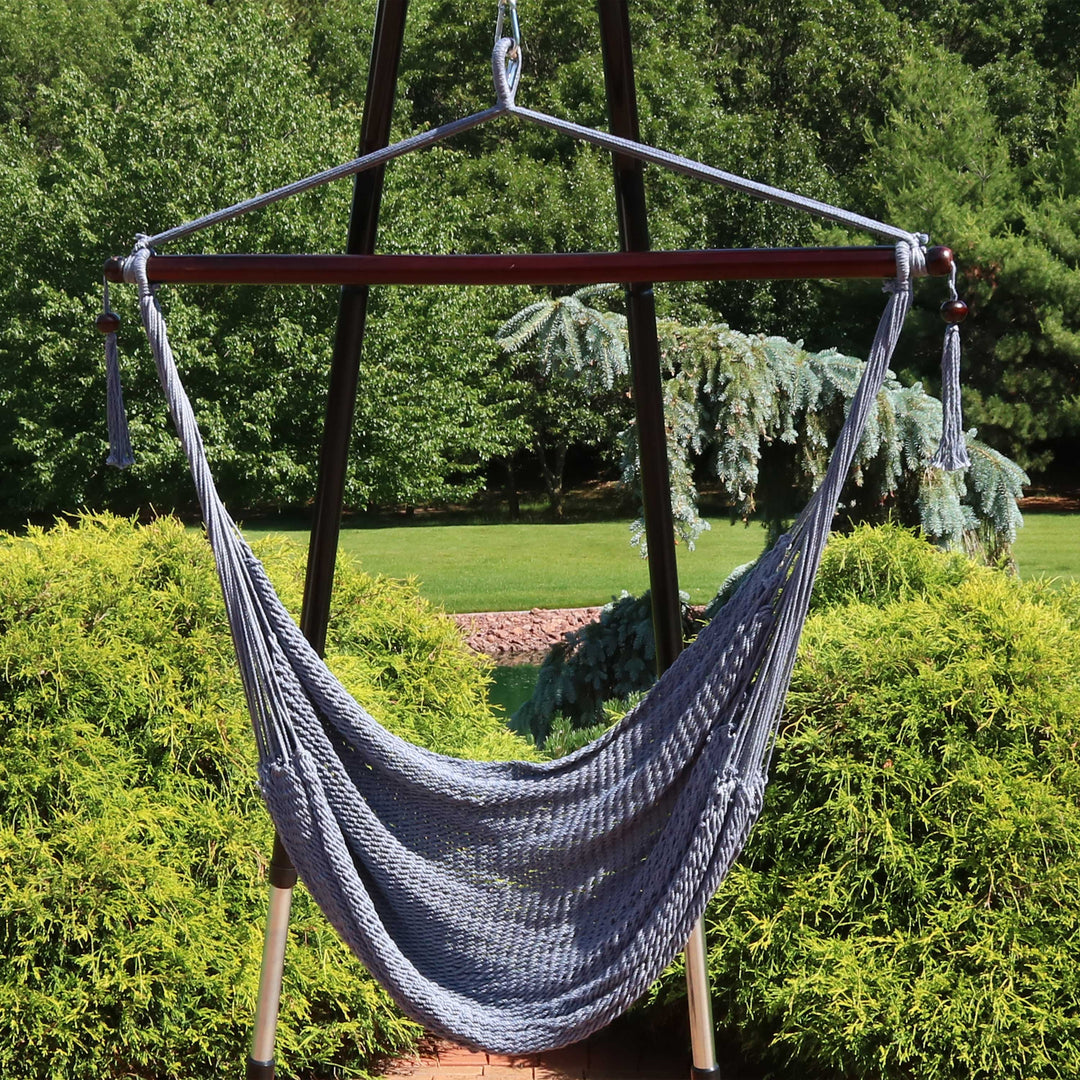 Sunnydaze Caribbean XL Rope Hammock Chair, Polyester, 300 lb Capacity
