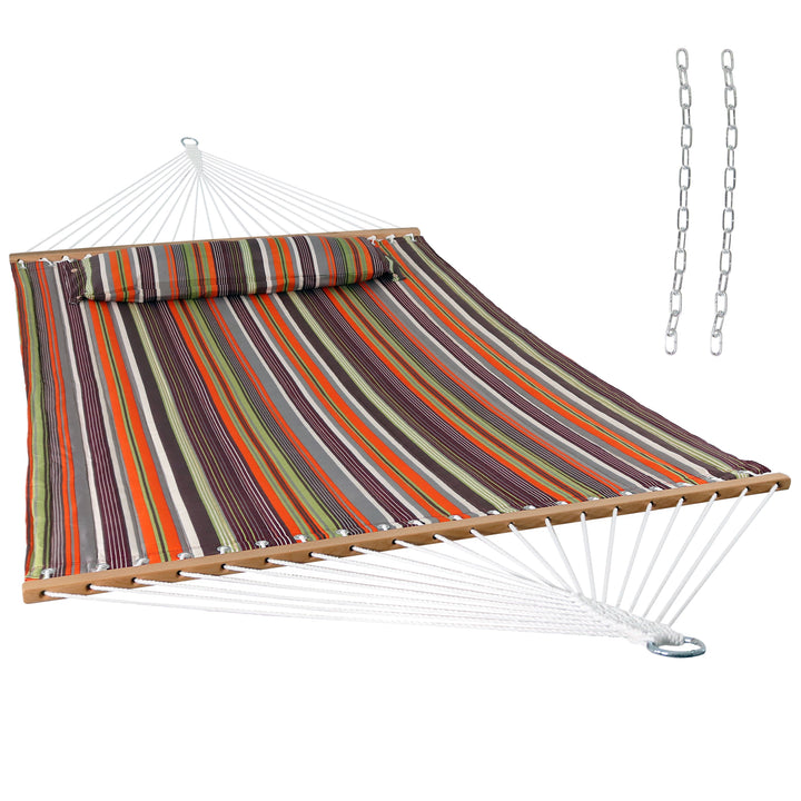 Sunnydaze Quilted Double Spreader Bar Hammock with Pillow, Polyester, 450 lb Capacity