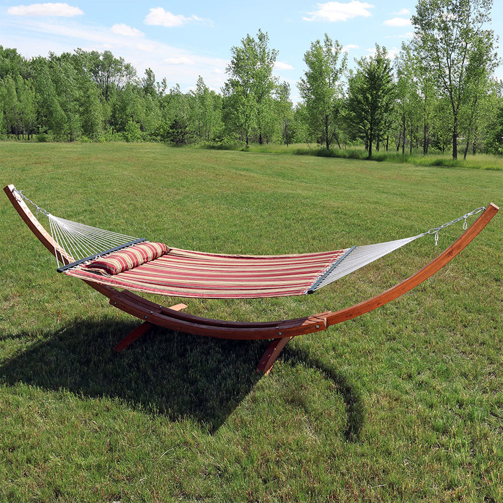 Double Quilted Hammock Wooden Stand Red Stripe detail