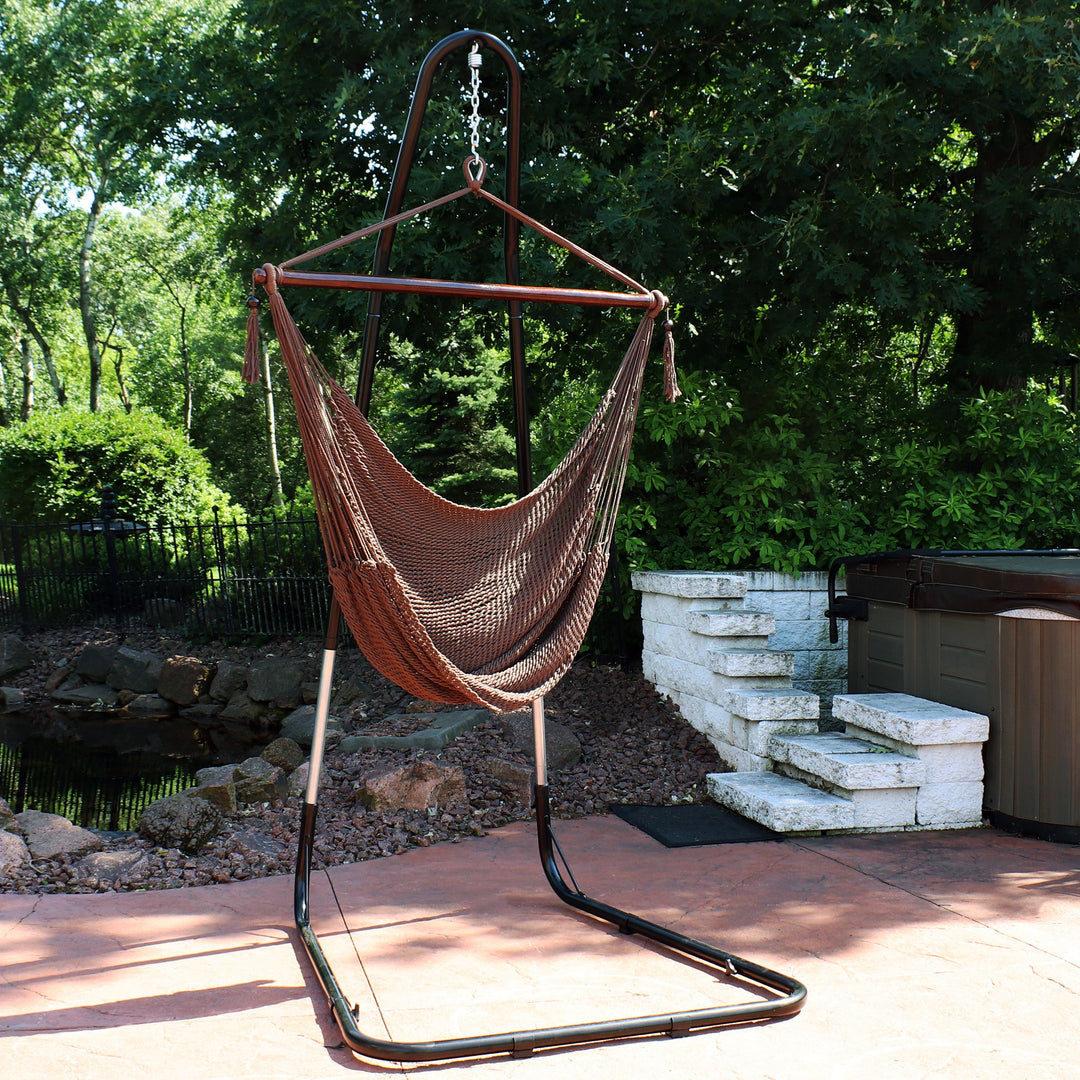 Sunnydaze Caribbean XL Rope Hammock Chair with Adjustable Steel Stand, 300 lb Capacity