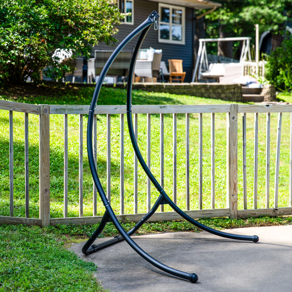 Curved Steel Hammock Chair Stand 84 inch Black lifestyle