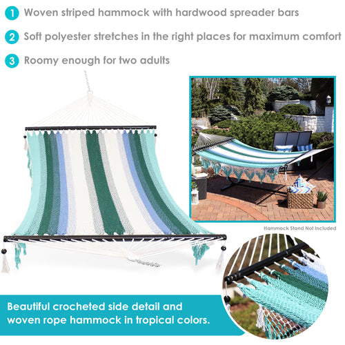 Sunnydaze Woven Double Hammock Spreader Bars Lagoon Stripes detail