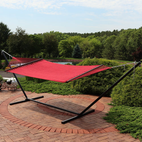 Sunnydaze Polyester Rope Hammock Stand Red lifestyle