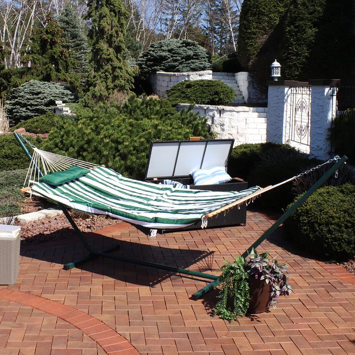 Rope Hammock Stand Pad Pillow Green White Stripe product