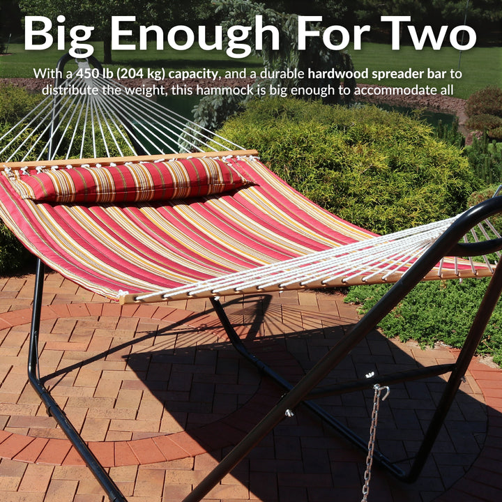Sunnydaze Quilted Double Spreader Bar Hammock with Pillow, Polyester, 450 lb Capacity