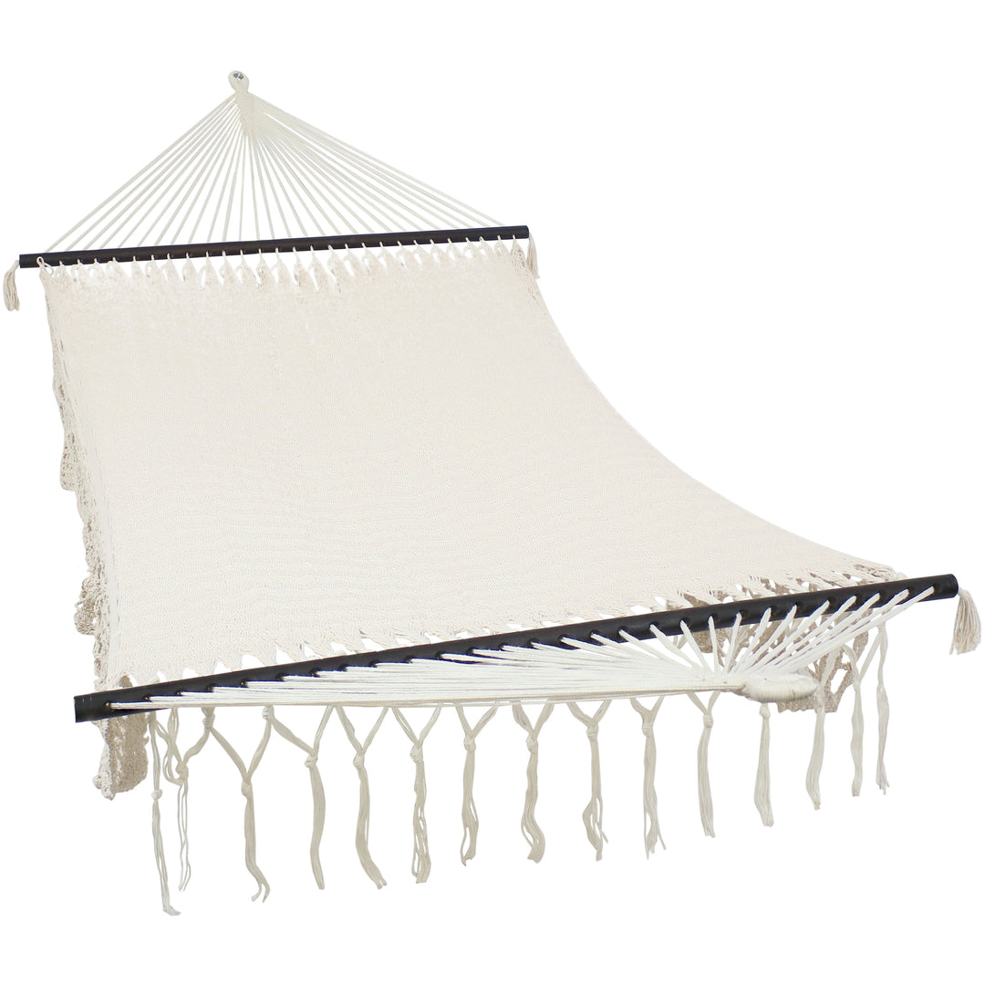 Sunnydaze American-Style Mayan Double Spreader Bar Hammock, 2-Person, Cotton Blend, 770 lb Capacity