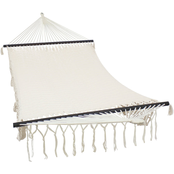 Sunnydaze American-Style Mayan Double Spreader Bar Hammock, 2-Person, Cotton Blend, 770 lb Capacity