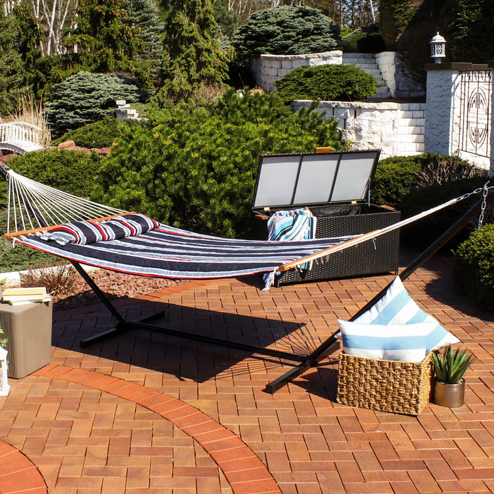 Sunnydaze Quilted Spreader Bar Hammock with Steel Stand, 2-Person, 350 lb Capacity