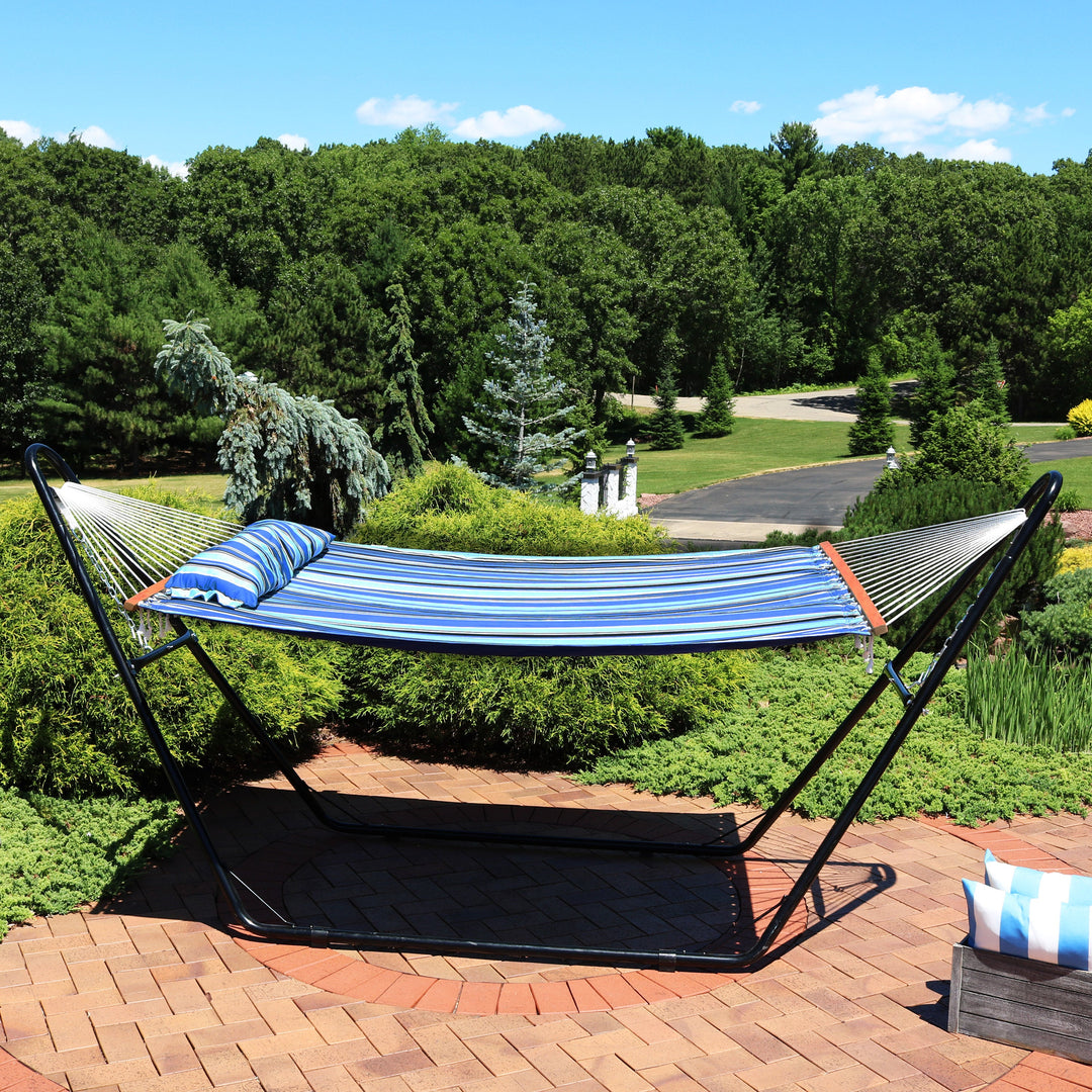 Sunnydaze Quilted Double Spreader Bar Hammock with Pillow, Polyester, 450 lb Capacity