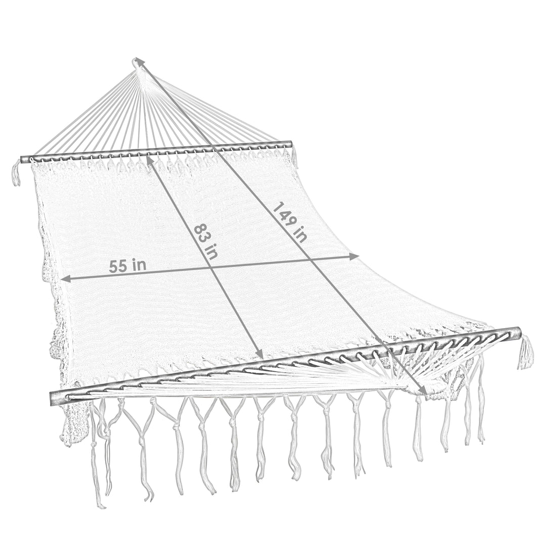 Sunnydaze American-Style Mayan Double Spreader Bar Hammock, 2-Person, Cotton Blend, 770 lb Capacity