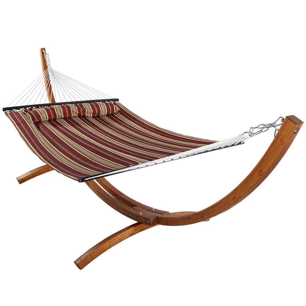 Double Quilted Hammock Wooden Stand Red Stripe product