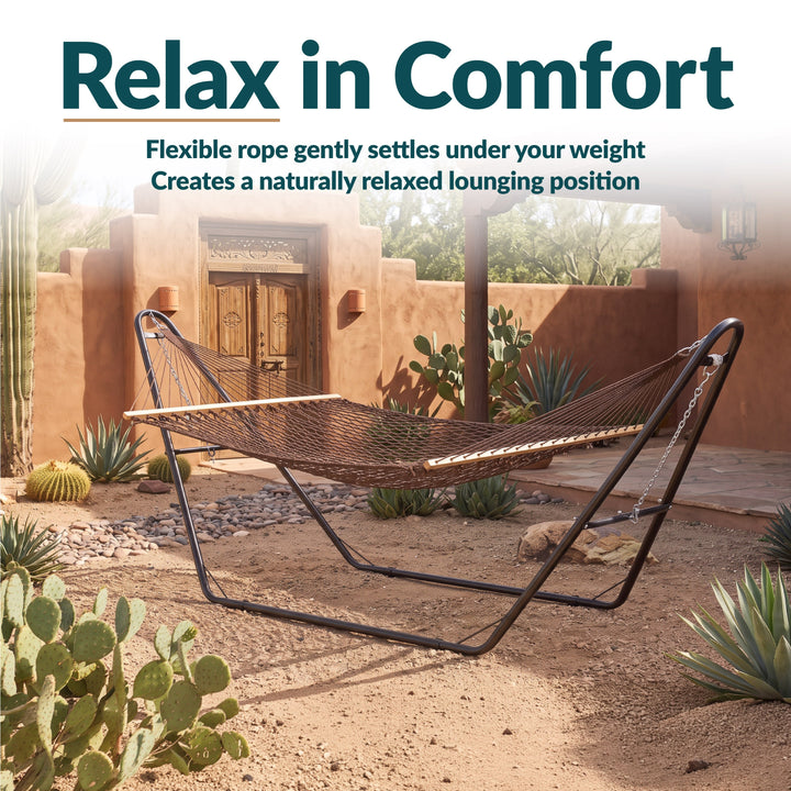 Sunnydaze Cotton Blend Double Rope Hammock with Spreader Bars, 2-Person, 450 lb Capacity