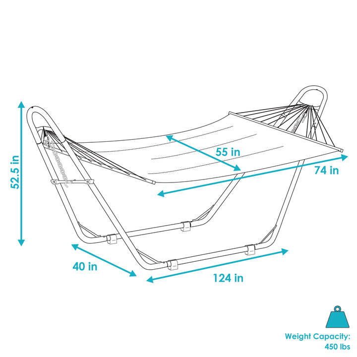 Sunnydaze Catalina Beach Quilted Double Hammock with Blue Steel Stand, 2-Person, 450 lb Capacity