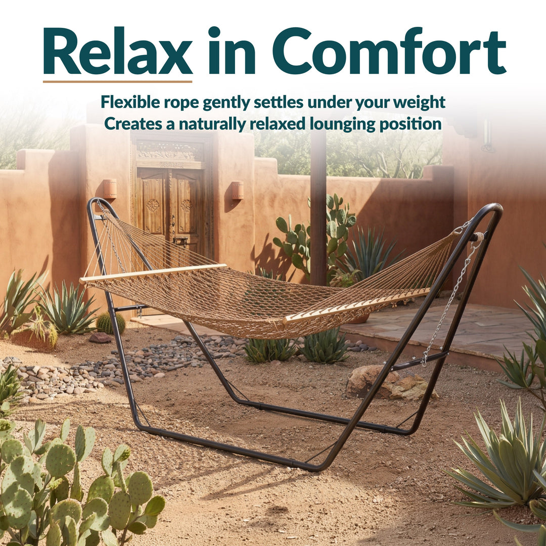 Sunnydaze Cotton Blend Double Rope Hammock with Spreader Bars, 2-Person, 450 lb Capacity