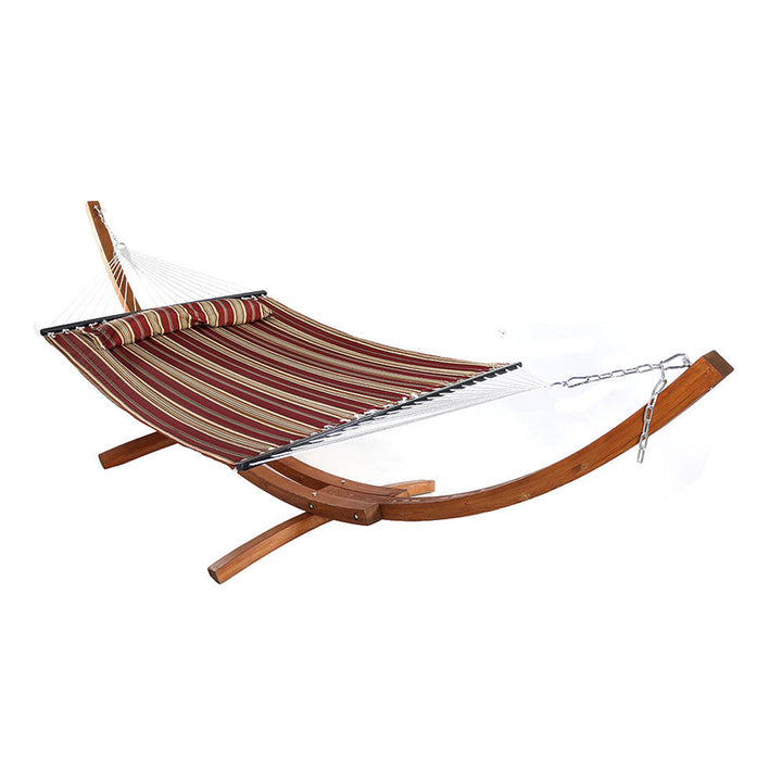Double Quilted Hammock Wooden Stand Red Stripe detail