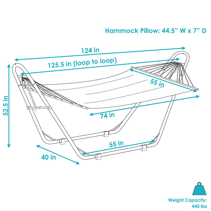 Sunnydaze Quilted Double Spreader Bar Hammock with Pillow, Polyester, 450 lb Capacity