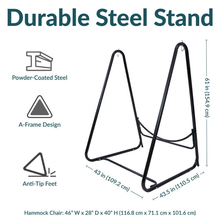 Sunnydaze Hammock Chair with Steel A-Frame Stand, 350 lb Capacity - Black