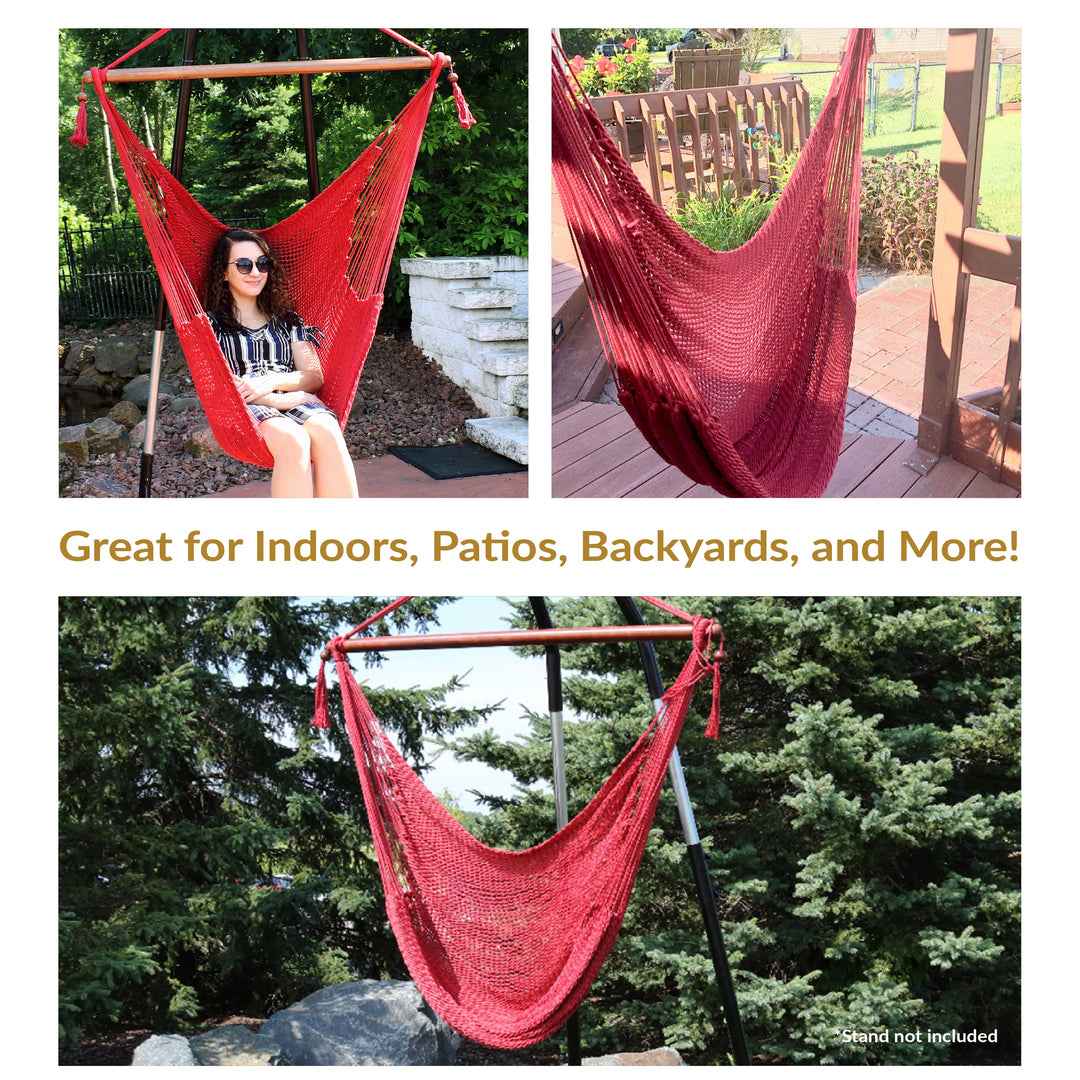 Sunnydaze Caribbean XL Rope Hammock Chair, Polyester, 300 lb Capacity