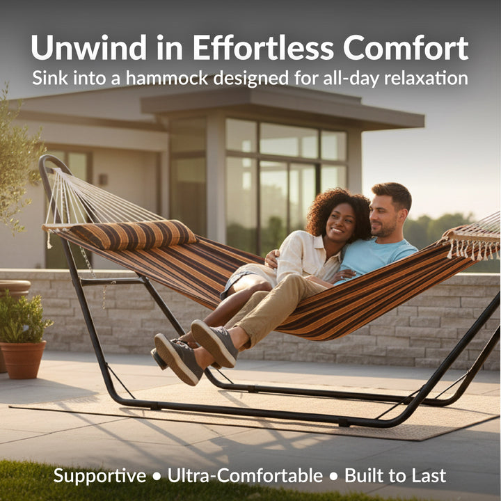 Sunnydaze Quilted Double Spreader Bar Hammock with Pillow, Polyester, 450 lb Capacity