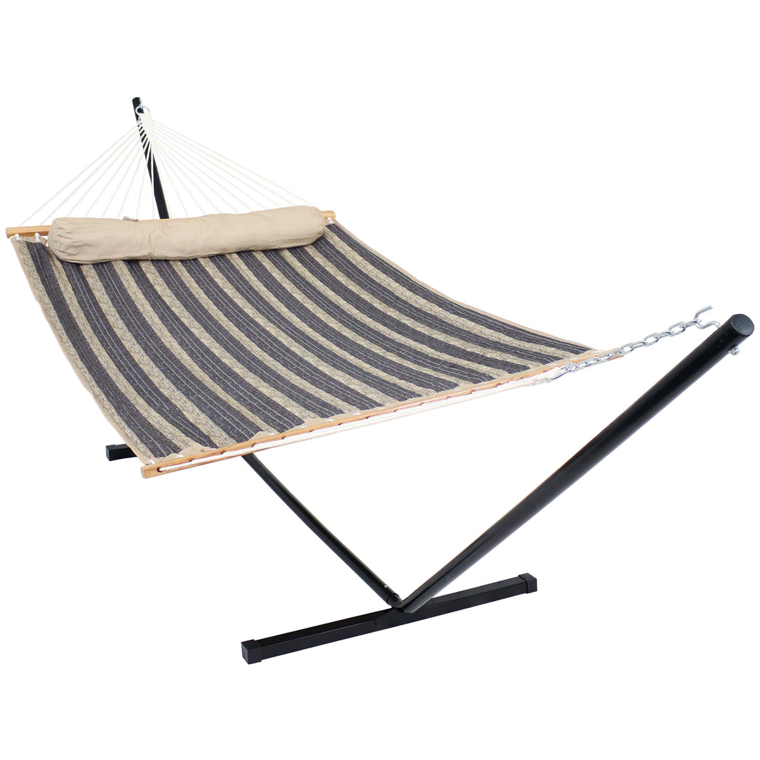 Sunnydaze Quilted Spreader Bar Hammock with Steel Stand, 2-Person, 350 lb Capacity