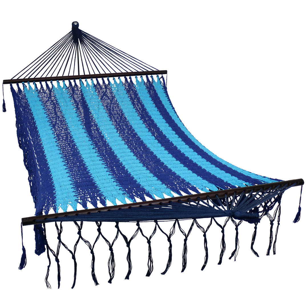 Sunnydaze American-Style Mayan Double Spreader Bar Hammock, 2-Person, Cotton Blend, 770 lb Capacity